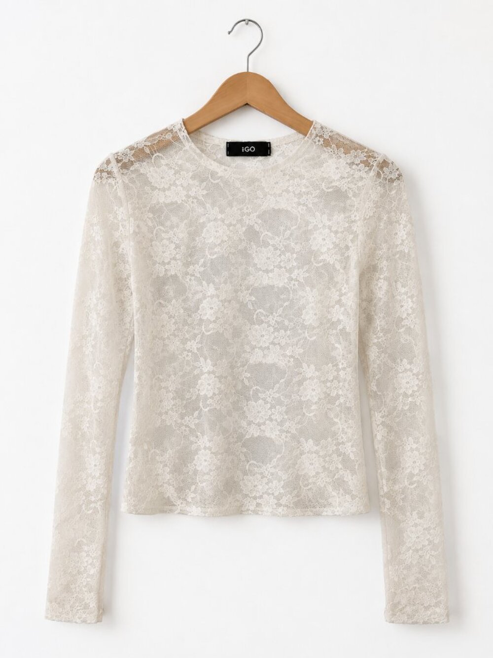 EGO White Floral Lace Sheer Long Sleeve Feminine Top 4